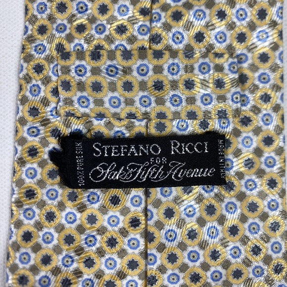 Stefano Ricci Tie Mens Gold Silk Geometric Medallion Necktie Saks Italy Luxury